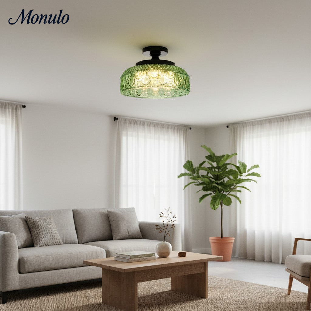 Plafonnier en verre côtelé avec fixation en métal | Éclairage minimaliste pour chambre et couloir
