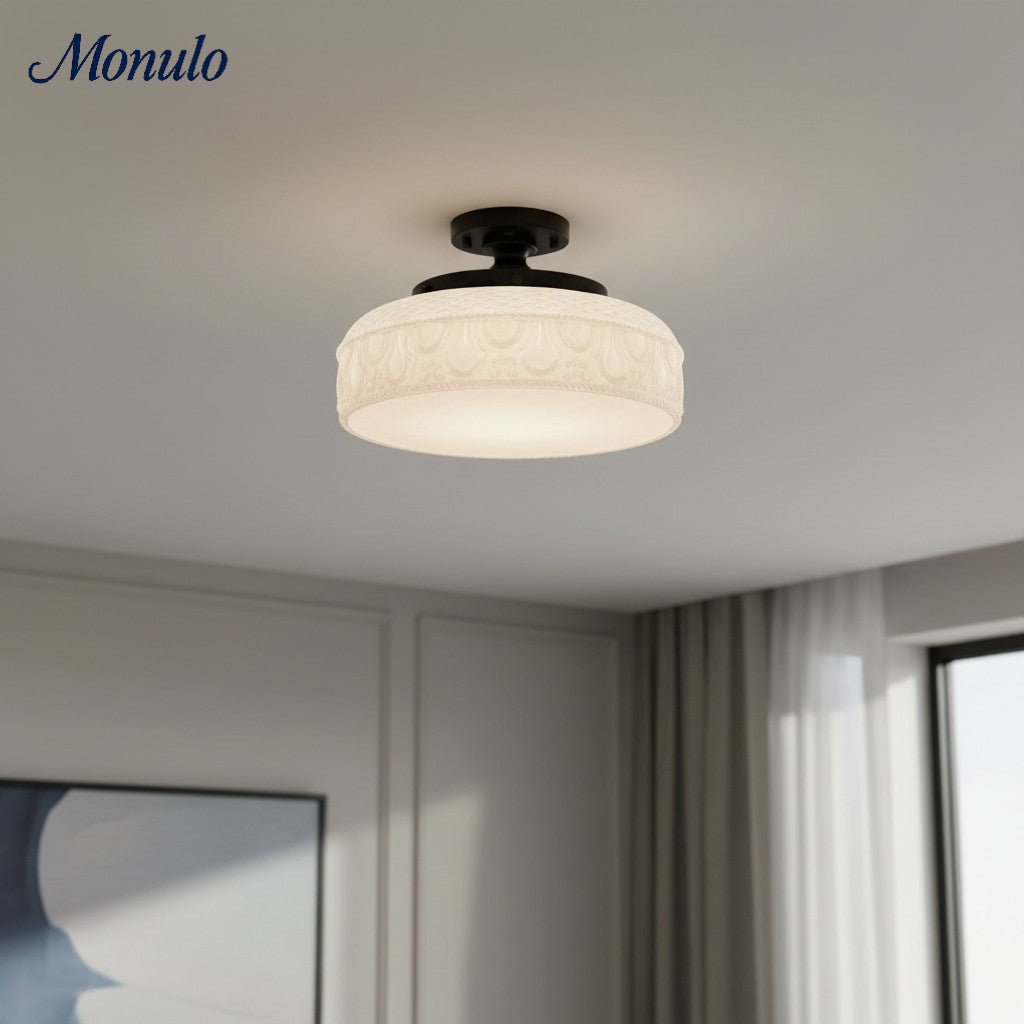 Plafonnier en verre côtelé avec fixation en métal | Éclairage minimaliste pour chambre et couloir