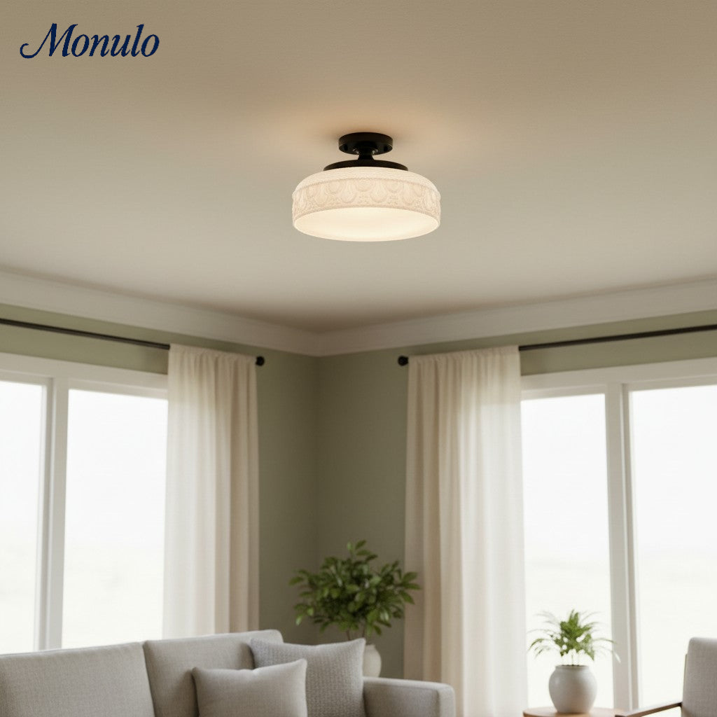 Plafonnier en verre côtelé avec fixation en métal | Éclairage minimaliste pour chambre et couloir