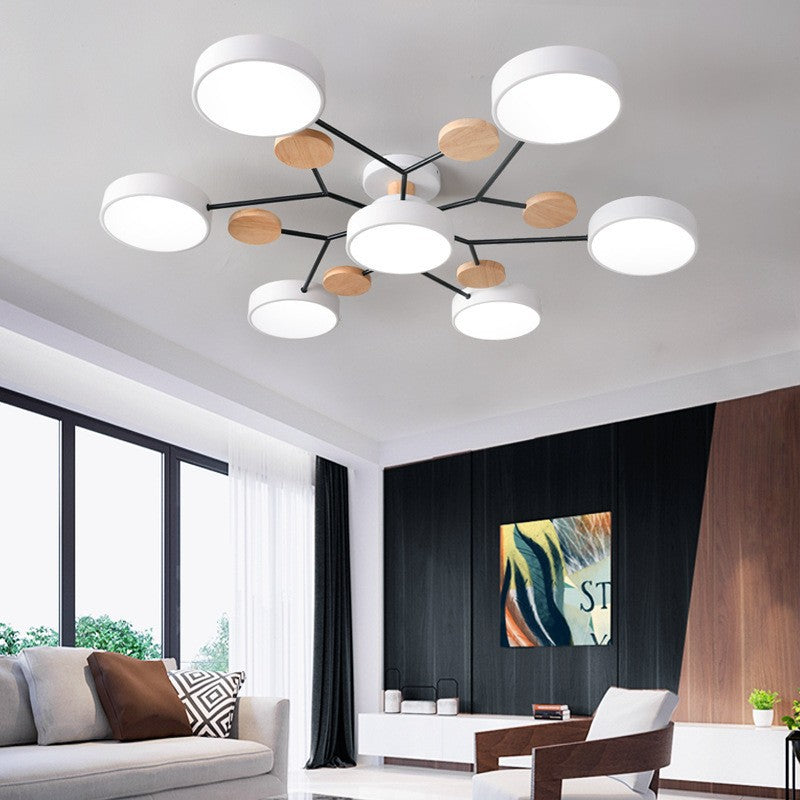 Plafonnier LED moderne au design scandinave moléculaire, fer, acrylique et bois, 4 à 7 lumières, lumière blanche chaude 