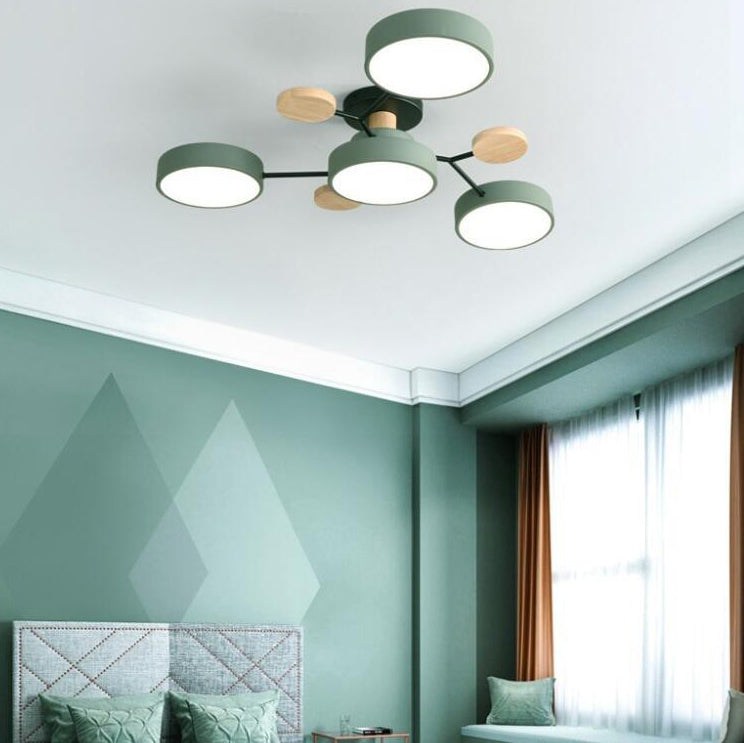 Plafonnier LED moderne au design scandinave moléculaire, fer, acrylique et bois, 4 à 7 lumières, lumière blanche chaude 
