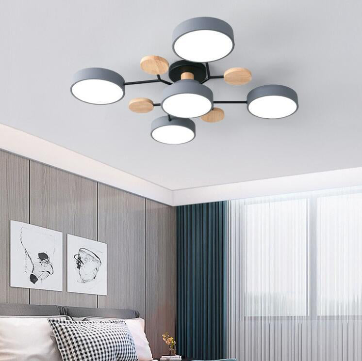 Plafonnier LED moderne au design scandinave moléculaire, fer, acrylique et bois, 4 à 7 lumières, lumière blanche chaude 