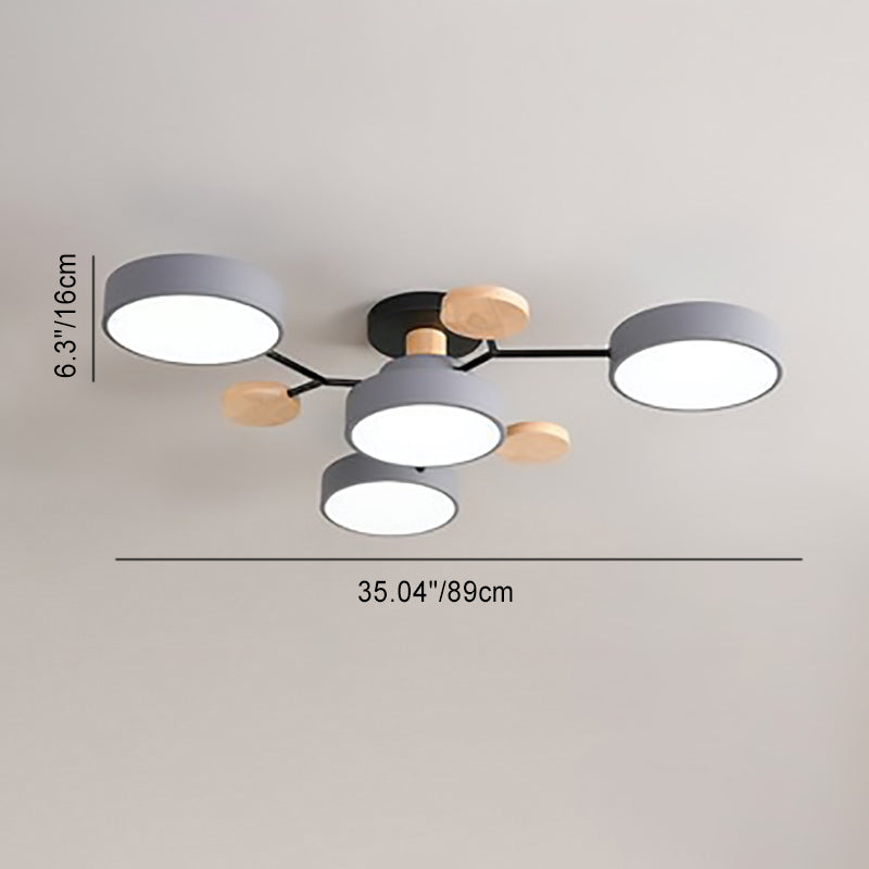Plafonnier LED moderne au design scandinave moléculaire, fer, acrylique et bois, 4 à 7 lumières, lumière blanche chaude 