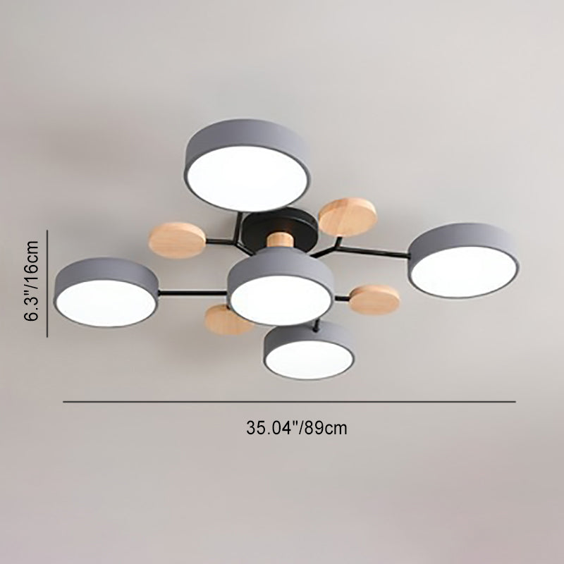 Plafonnier LED moderne au design scandinave moléculaire, fer, acrylique et bois, 4 à 7 lumières, lumière blanche chaude 
