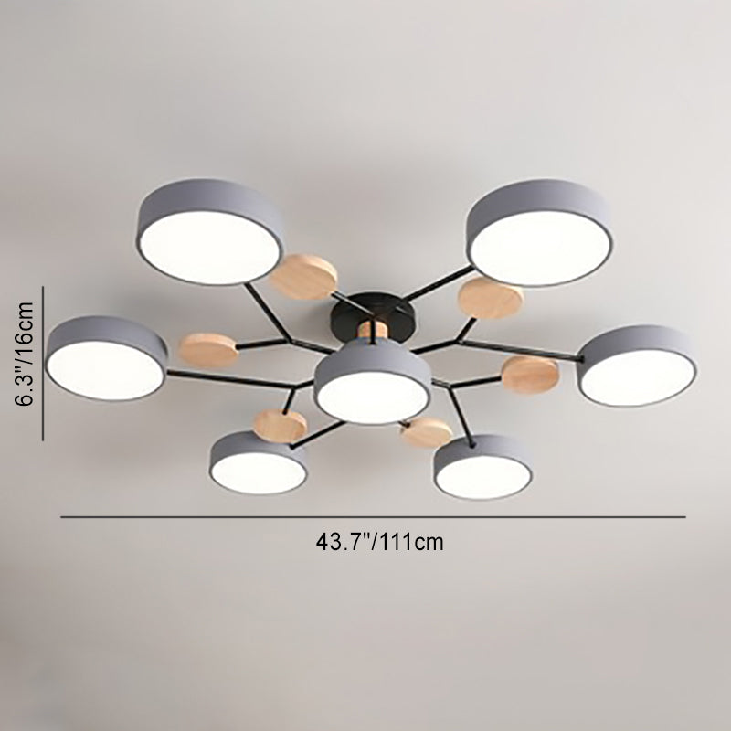 Plafonnier LED moderne au design scandinave moléculaire, fer, acrylique et bois, 4 à 7 lumières, lumière blanche chaude 