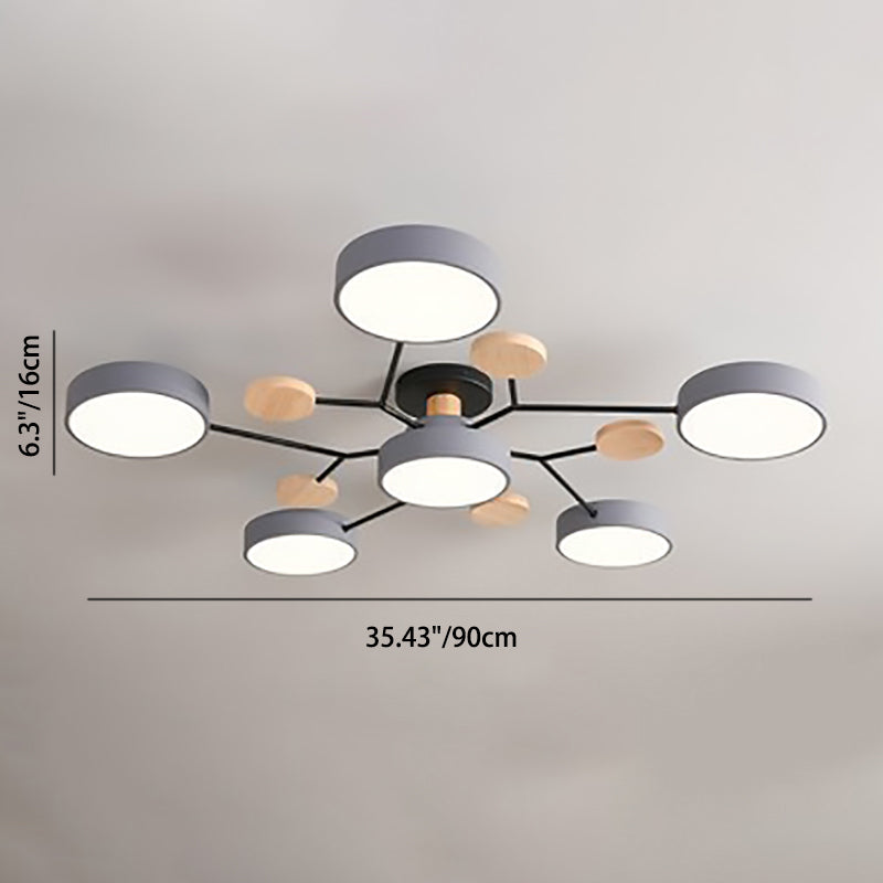 Plafonnier LED moderne au design scandinave moléculaire, fer, acrylique et bois, 4 à 7 lumières, lumière blanche chaude 