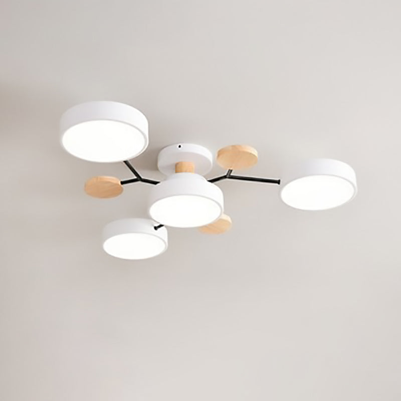 Plafonnier LED moderne au design scandinave moléculaire, fer, acrylique et bois, 4 à 7 lumières, lumière blanche chaude 