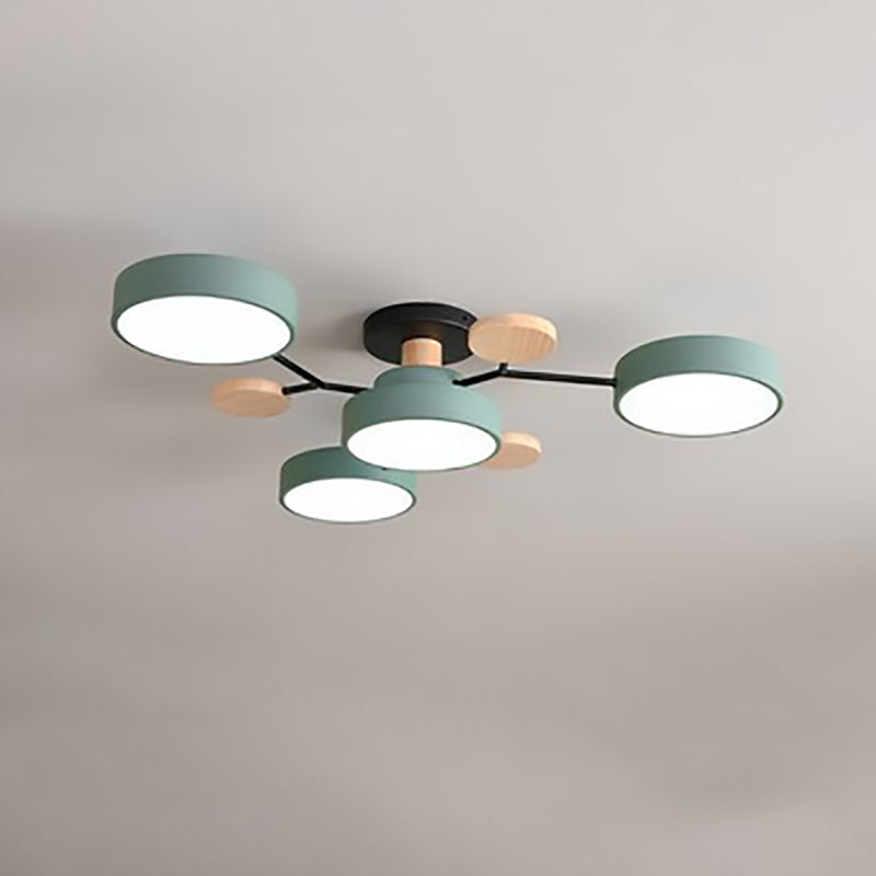 Plafonnier LED moderne au design scandinave moléculaire, fer, acrylique et bois, 4 à 7 lumières, lumière blanche chaude 