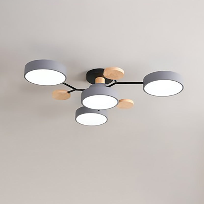 Plafonnier LED moderne au design scandinave moléculaire, fer, acrylique et bois, 4 à 7 lumières, lumière blanche chaude 