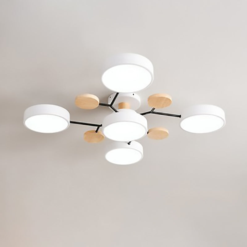 Plafonnier LED moderne au design scandinave moléculaire, fer, acrylique et bois, 4 à 7 lumières, lumière blanche chaude 