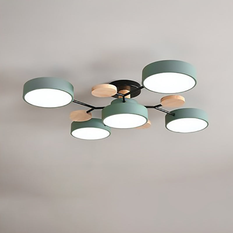 Plafonnier LED moderne au design scandinave moléculaire, fer, acrylique et bois, 4 à 7 lumières, lumière blanche chaude 