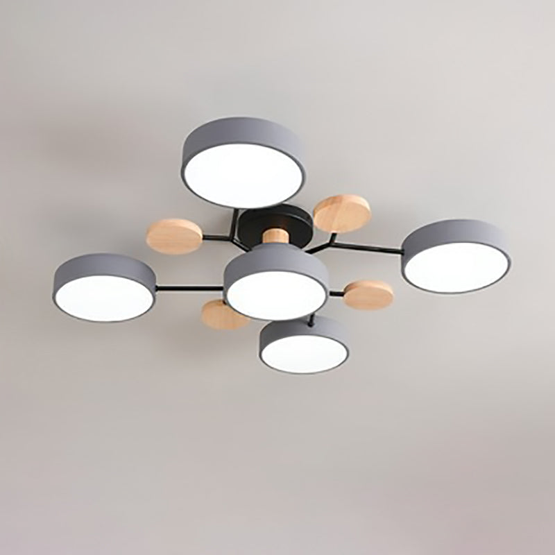 Plafonnier LED moderne au design scandinave moléculaire, fer, acrylique et bois, 4 à 7 lumières, lumière blanche chaude 