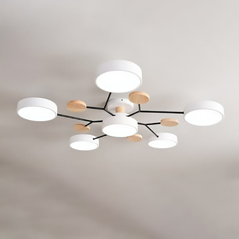Plafonnier LED moderne au design scandinave moléculaire, fer, acrylique et bois, 4 à 7 lumières, lumière blanche chaude 