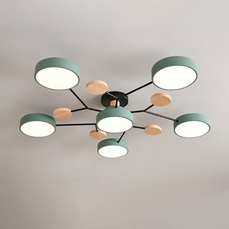 Plafonnier LED moderne au design scandinave moléculaire, fer, acrylique et bois, 4 à 7 lumières, lumière blanche chaude 