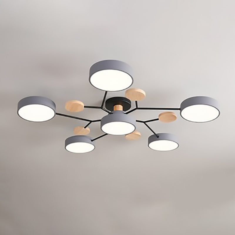 Plafonnier LED moderne au design scandinave moléculaire, fer, acrylique et bois, 4 à 7 lumières, lumière blanche chaude 