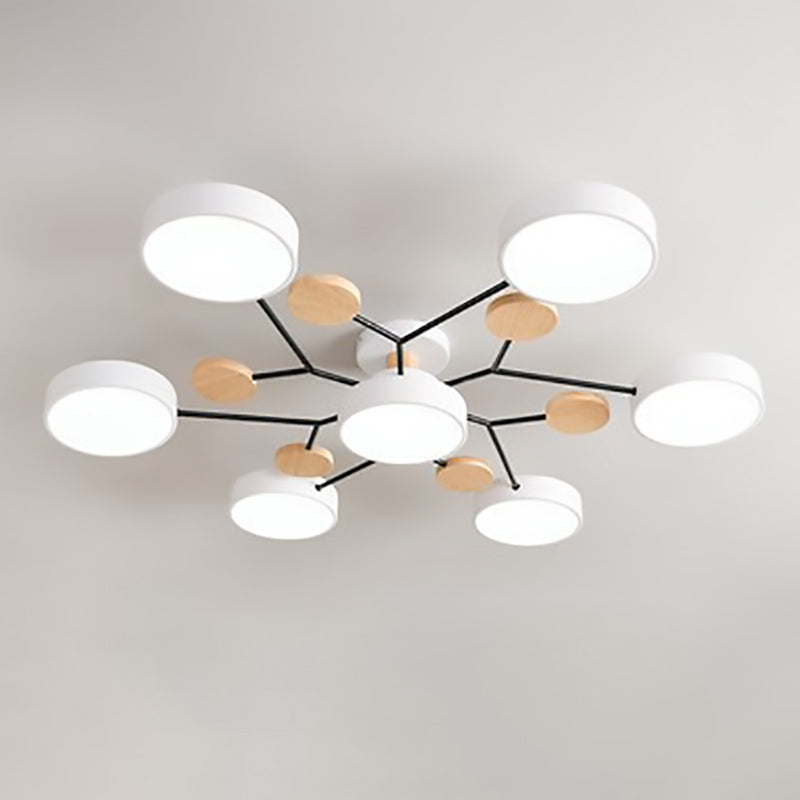 Plafonnier LED moderne au design scandinave moléculaire, fer, acrylique et bois, 4 à 7 lumières, lumière blanche chaude 