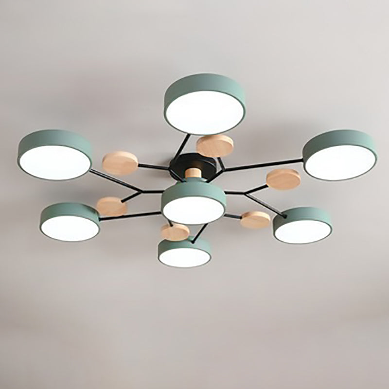 Plafonnier LED moderne au design scandinave moléculaire, fer, acrylique et bois, 4 à 7 lumières, lumière blanche chaude 