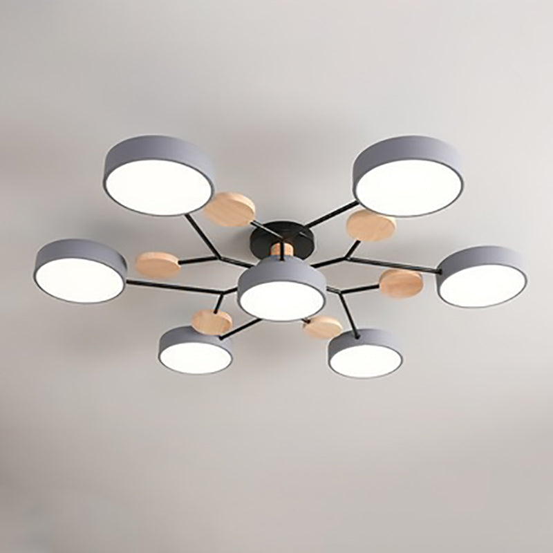 Plafonnier LED moderne au design scandinave moléculaire, fer, acrylique et bois, 4 à 7 lumières, lumière blanche chaude 
