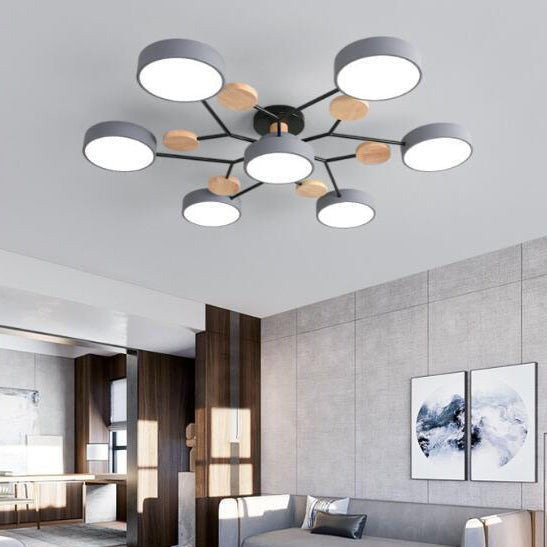 Plafonnier LED moderne au design scandinave moléculaire, fer, acrylique et bois, 4 à 7 lumières, lumière blanche chaude 