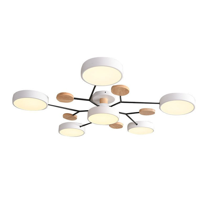 Plafonnier LED moderne au design scandinave moléculaire, fer, acrylique et bois, 4 à 7 lumières, lumière blanche chaude 