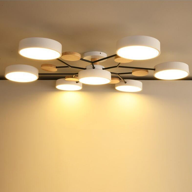 Plafonnier LED moderne au design scandinave moléculaire, fer, acrylique et bois, 4 à 7 lumières, lumière blanche chaude 