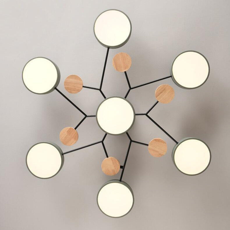 Plafonnier LED moderne au design scandinave moléculaire, fer, acrylique et bois, 4 à 7 lumières, lumière blanche chaude 