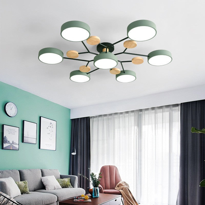 Plafonnier LED moderne au design scandinave moléculaire, fer, acrylique et bois, 4 à 7 lumières, lumière blanche chaude 