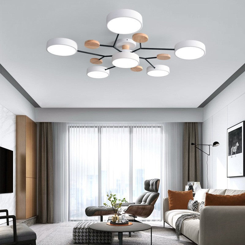 Plafonnier LED moderne au design scandinave moléculaire, fer, acrylique et bois, 4 à 7 lumières, lumière blanche chaude 