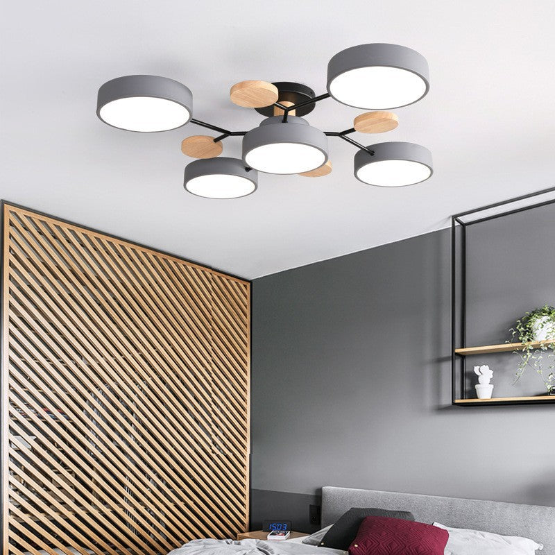 Plafonnier LED moderne au design scandinave moléculaire, fer, acrylique et bois, 4 à 7 lumières, lumière blanche chaude 