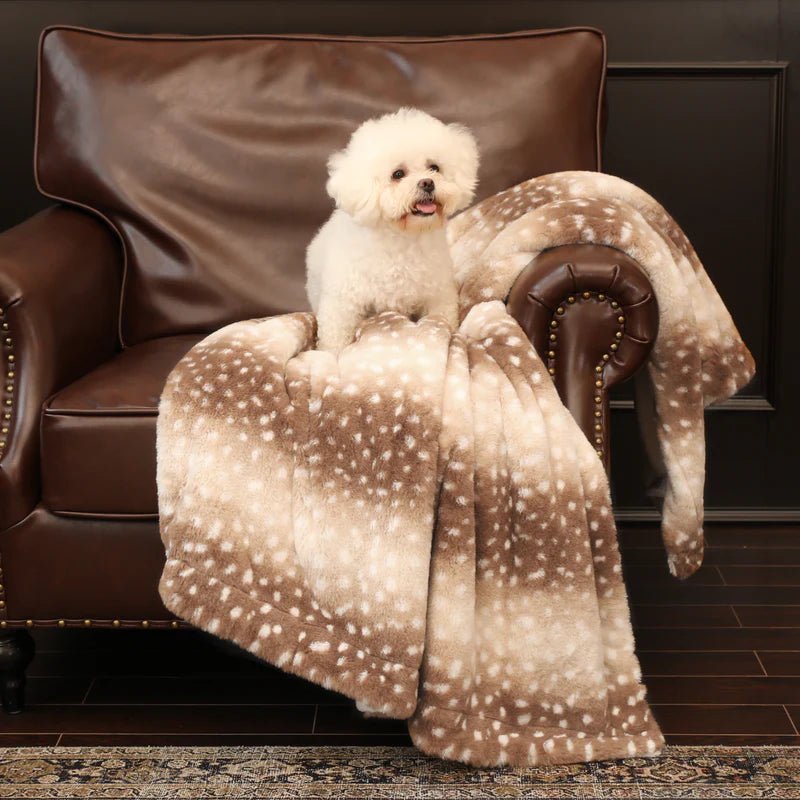 Plaid réversible en peluche motif cerf, toucher fausse fourrure double face