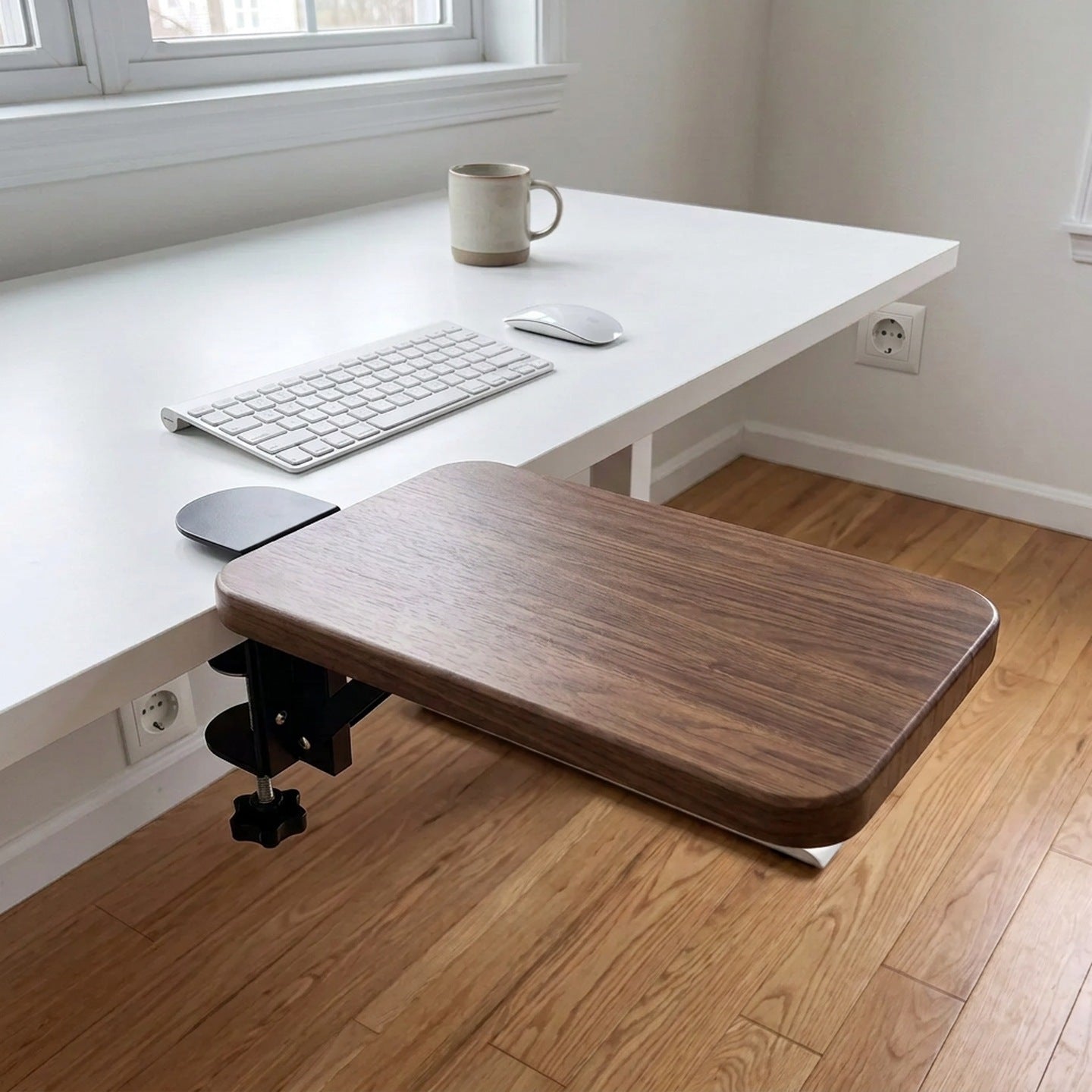 Plateforme coulissante sous bureau en bambou pour clavier et souris avec fixation par pince