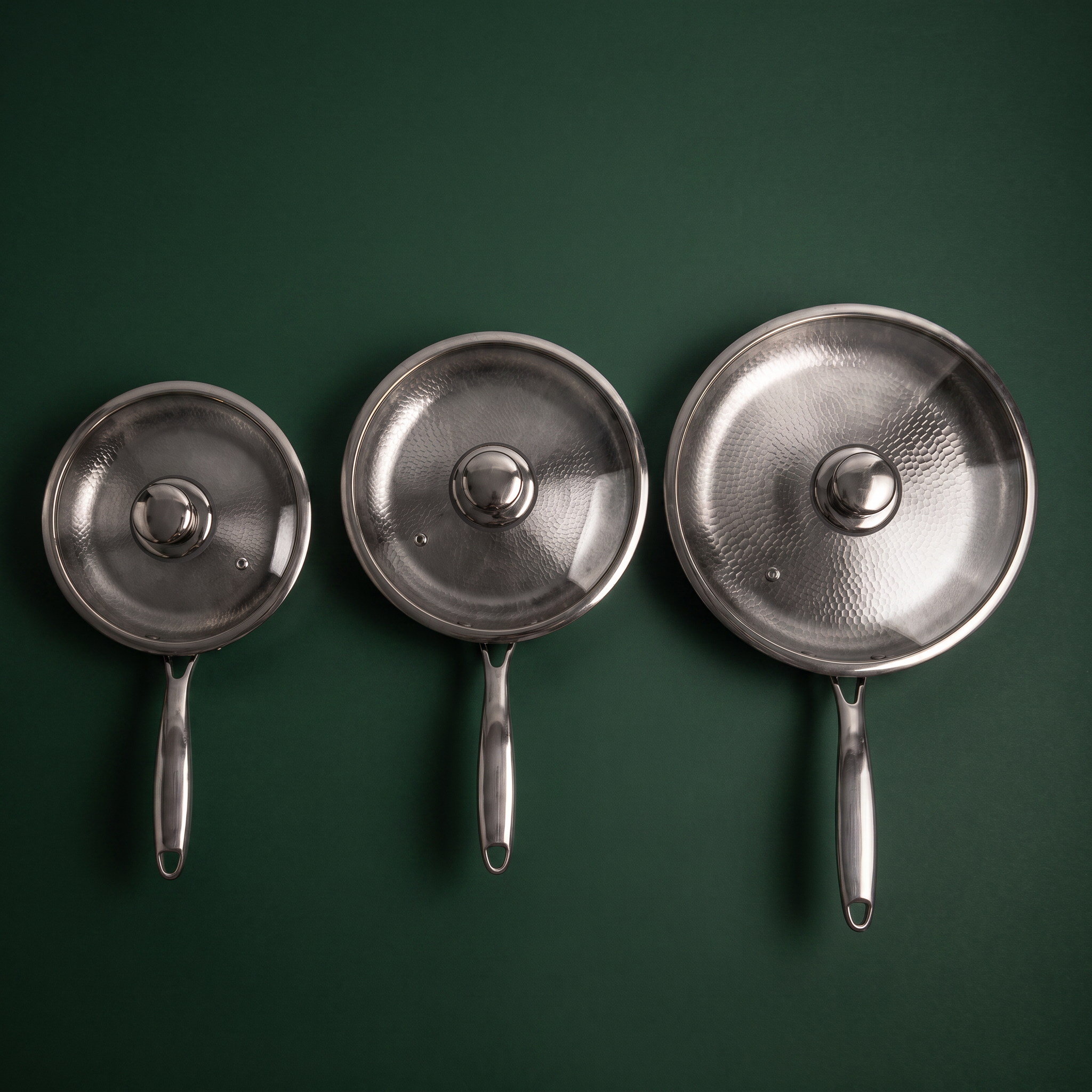 Poêle en titane martelée à la main - Set de 3 pièces 23, 25 et 28 cm