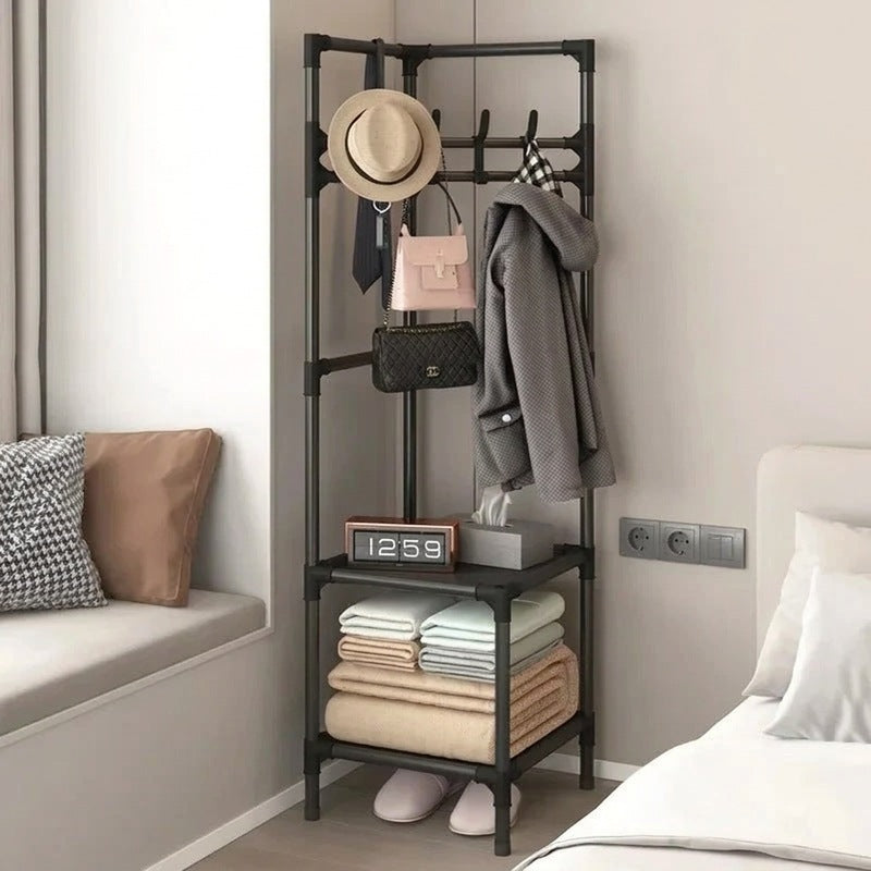 Porte-manteau d'angle sur pied pour entrée avec organiseur et rangement