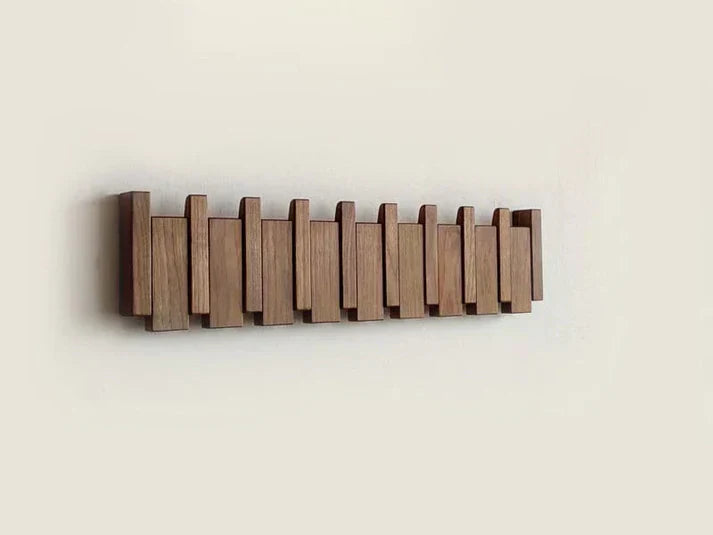 Porte-manteau mural en bois avec crochets rabattables design touches de piano, noyer ou hêtre, 4, 6 ou 8 crochets