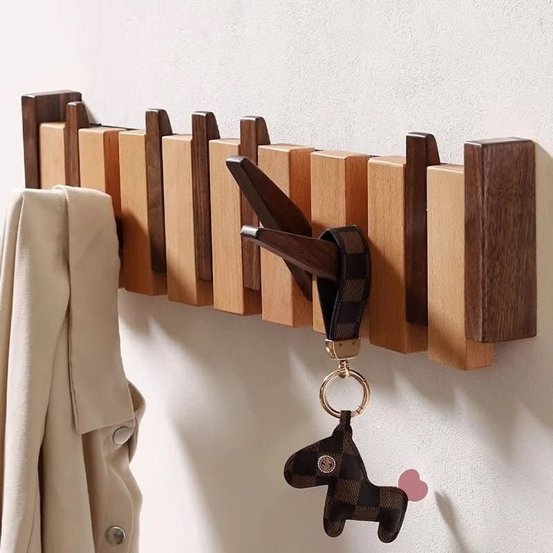 Porte-manteau mural en bois de noyer et hêtre avec crochets rabattables style piano, 4, 6 ou 8 crochets, 32 à 55 cm, fai