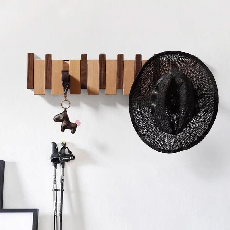 Porte-manteau mural en bois de noyer et hêtre avec crochets rabattables style piano, 4, 6 ou 8 crochets, 32 à 55 cm, fai