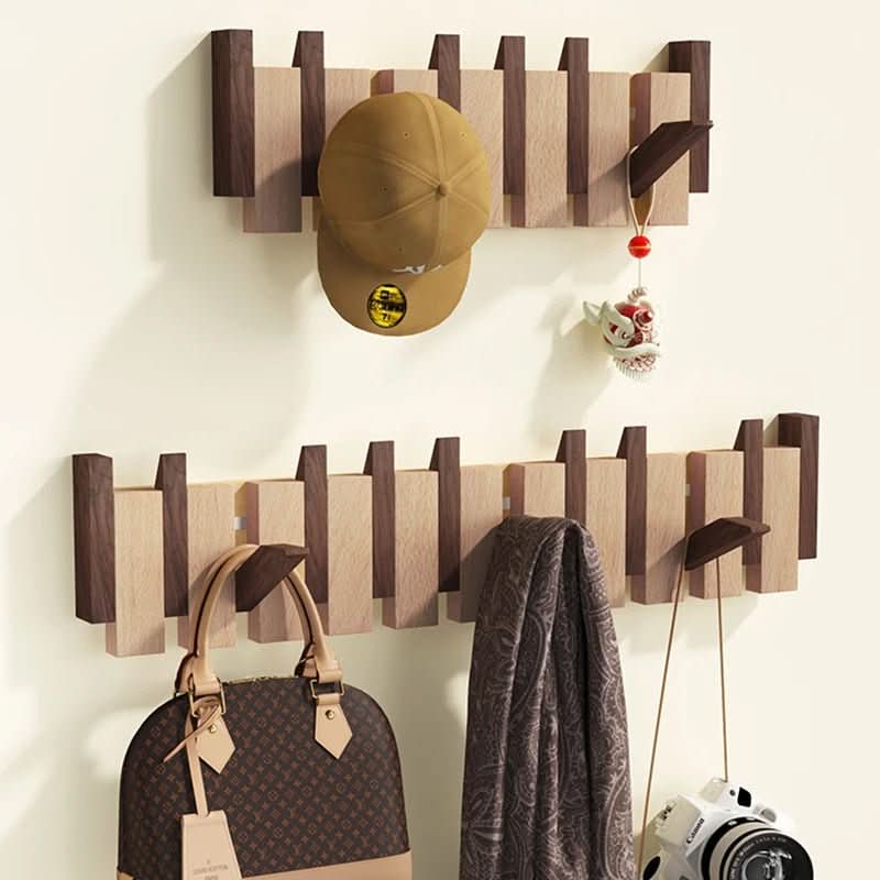 Porte-manteau mural en bois de noyer et hêtre avec crochets rabattables style piano, 4, 6 ou 8 crochets, 32 à 55 cm, fai