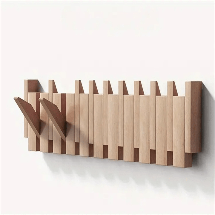 Porte-manteau mural en bois de noyer et hêtre avec crochets rabattables style piano, 4, 6 ou 8 crochets, 32 à 55 cm, fai