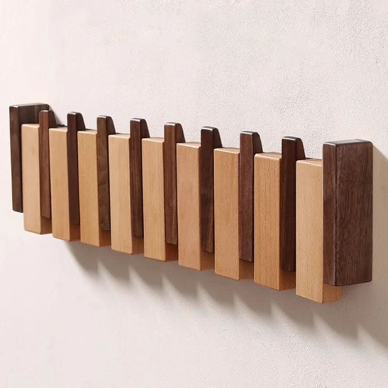 Porte-manteau mural en bois de noyer et hêtre avec crochets rabattables style piano, 4, 6 ou 8 crochets, 32 à 55 cm, fai