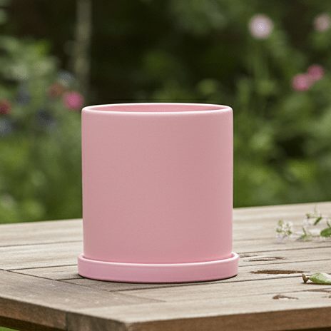 Pot pour plantes en céramique émaillée mate avec trou de drainage et soucoupe