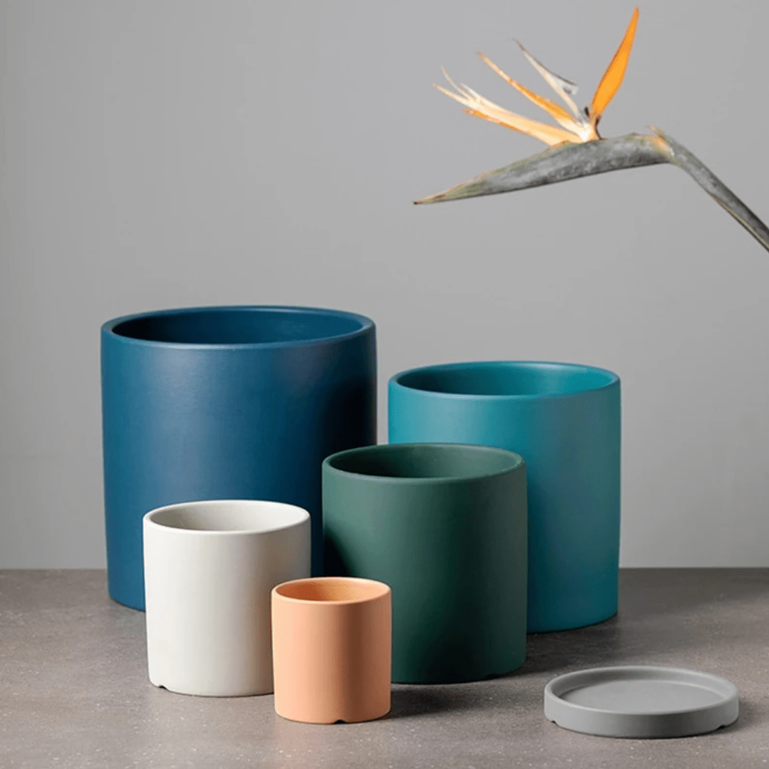 Pot pour plantes en céramique émaillée mate avec trou de drainage et soucoupe