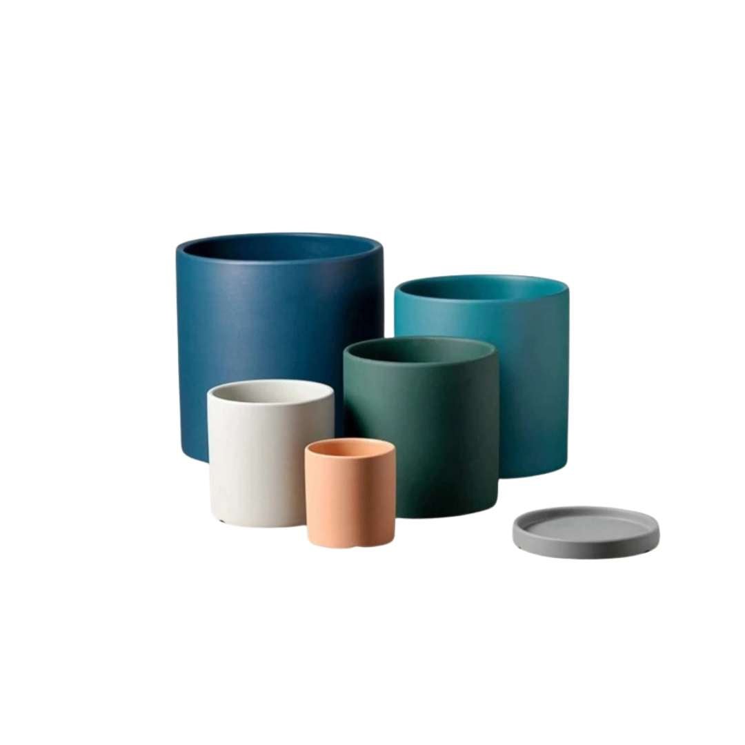 Pot pour plantes en céramique émaillée mate avec trou de drainage et soucoupe