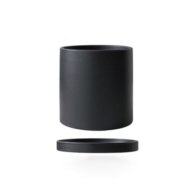 Pot pour plantes en céramique émaillée mate avec trou de drainage et soucoupe