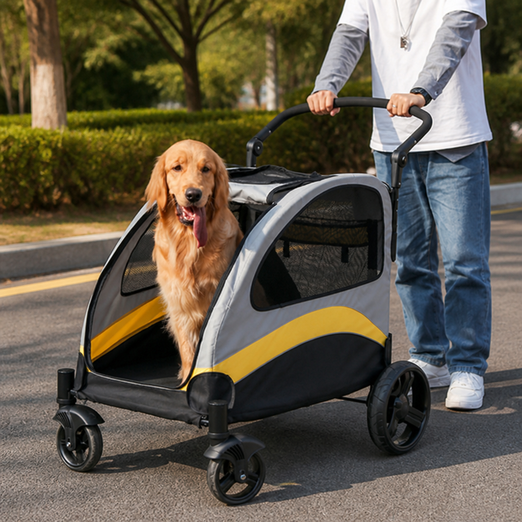 Poussette de transport pliable 4 roues avec maille respirante