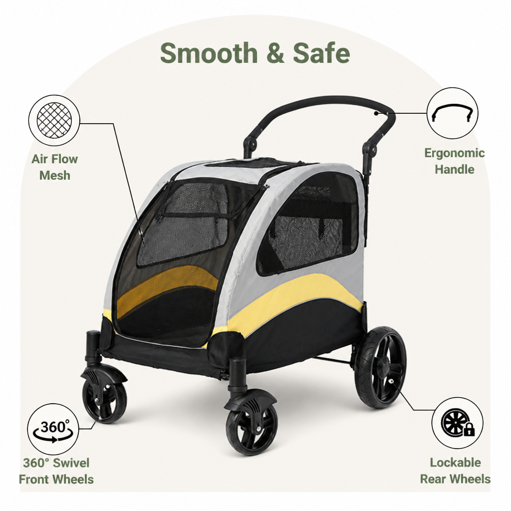 Poussette de transport pliable 4 roues avec maille respirante