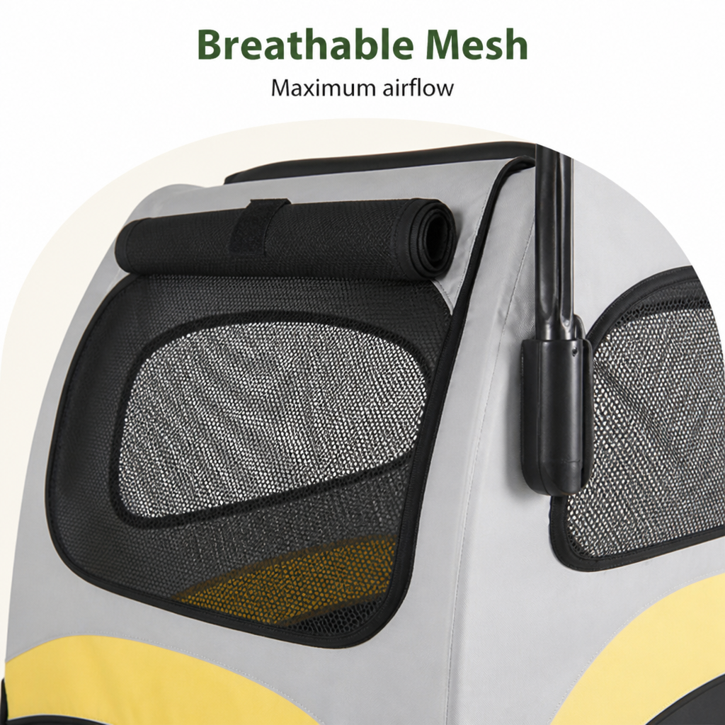 Poussette de transport pliable 4 roues avec maille respirante