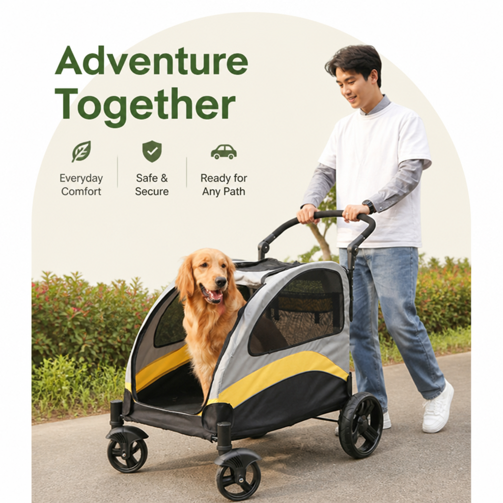 Poussette de transport pliable 4 roues avec maille respirante