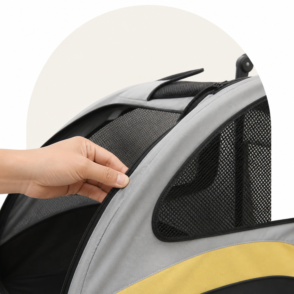 Poussette de transport pliable 4 roues avec maille respirante