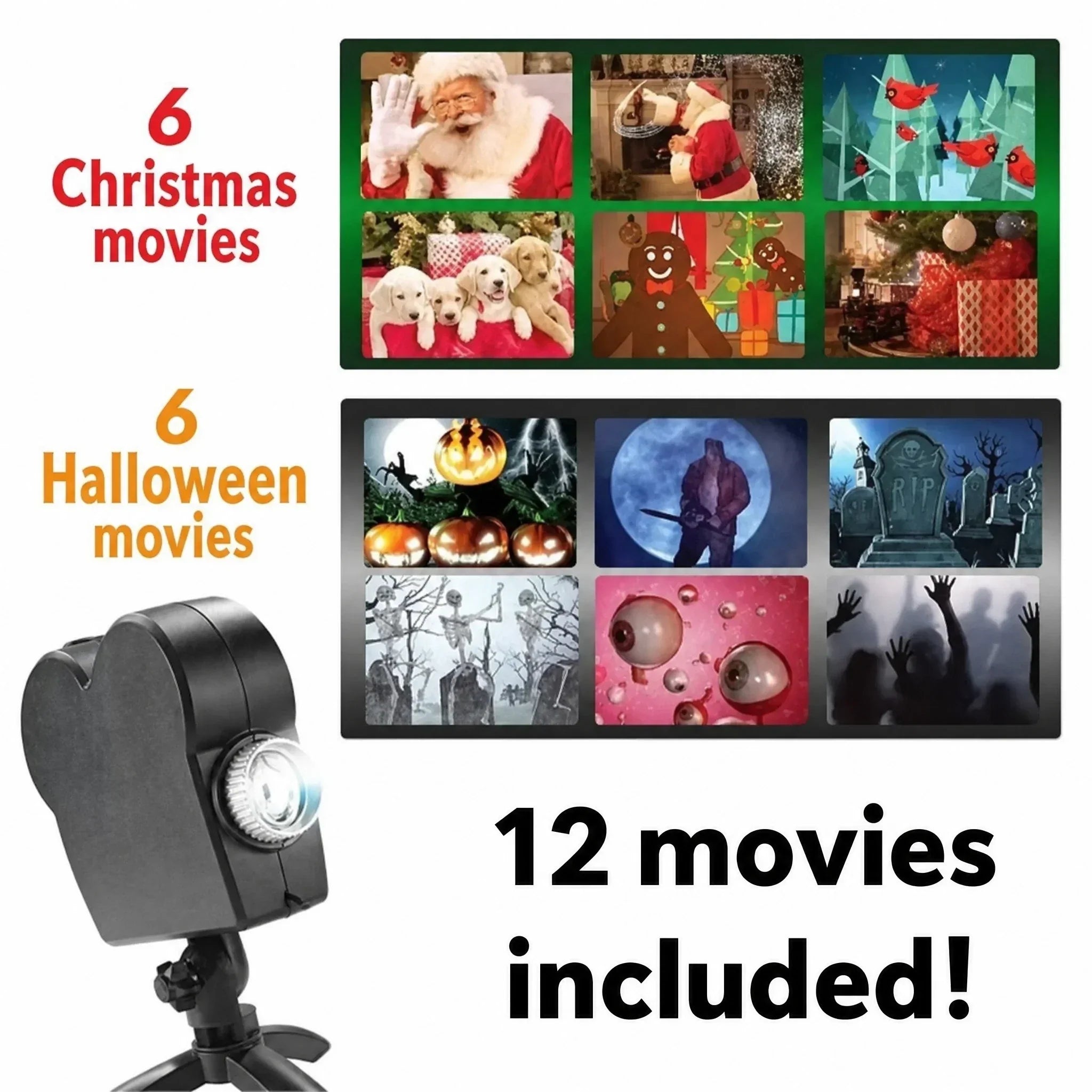 Projecteur Halloween | Fenêtres et intérieur | 12 films inclus | Installation facile