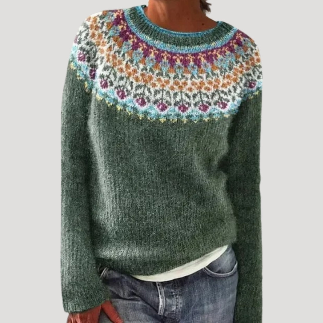 Pull col rond à empiècement coloré pour femme